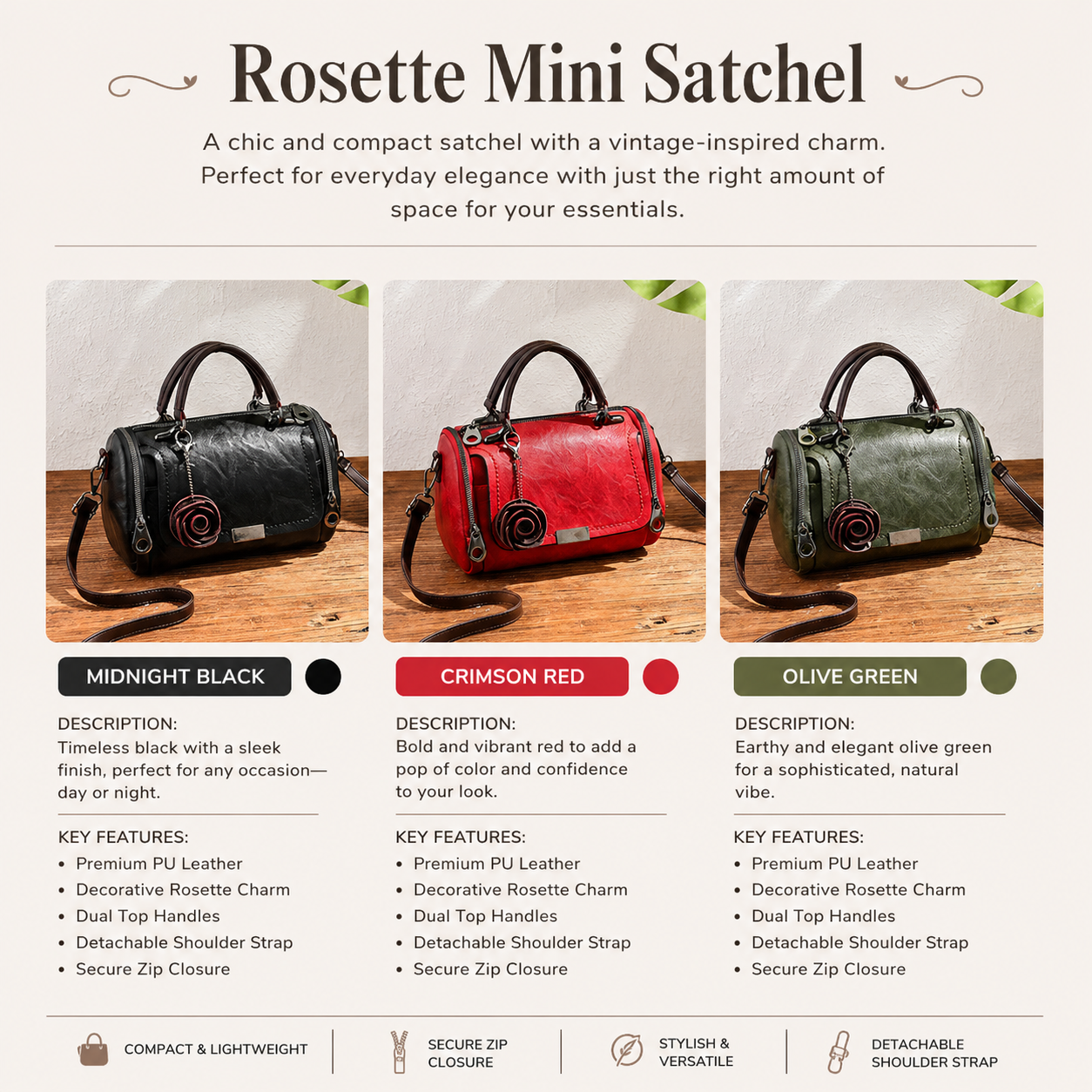 Rosette Mini Satche- Midnight Black