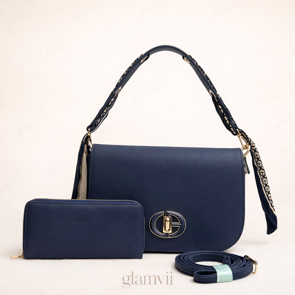 Chrisbella Vantique Shoulder Bag- Black- NAVY