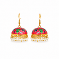 Pearl Dome Jhumka Earrings - Hot Pink