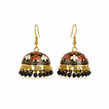 Pearl Dome Jhumka Earrings - Midnight Black Floral