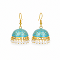 Pearl Dome Jhumka Earrings - Sky Blue