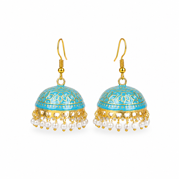 Pearl Dome Jhumka Earrings - Sky Blue