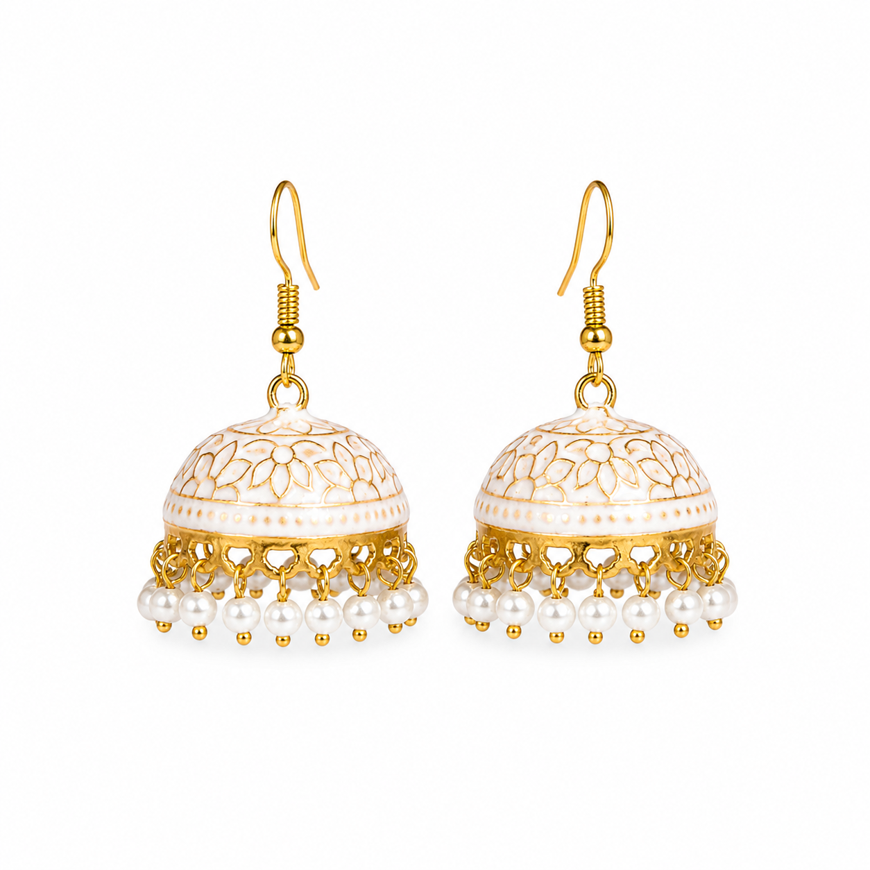 Pearl Dome Jhumka Earrings - Ivory White