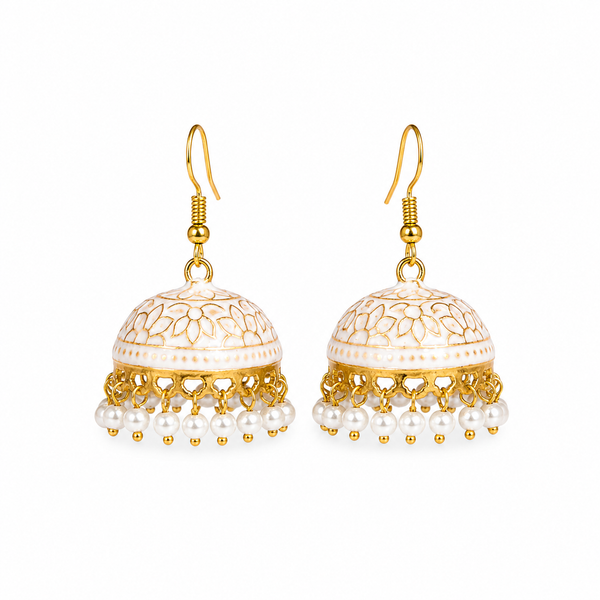 Pearl Dome Jhumka Earrings - Ivory White