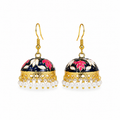 Pearl Dome Jhumka Earrings - Navy Blue