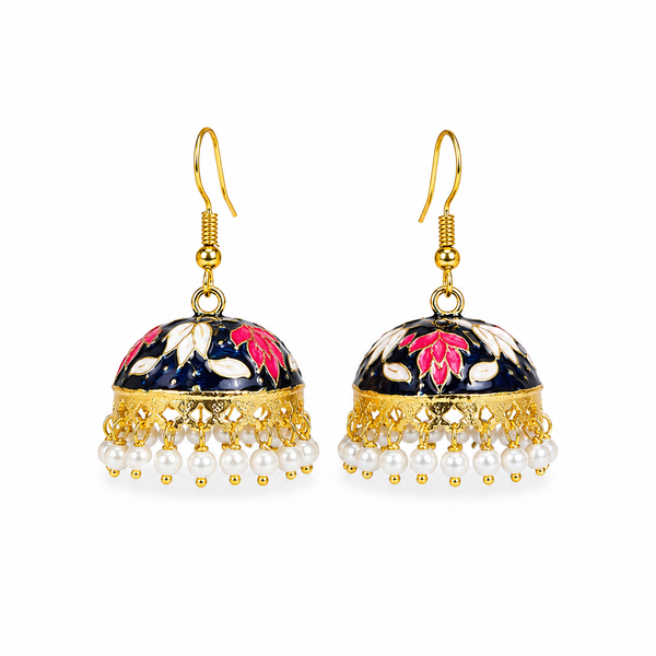 Pearl Dome Jhumka Earrings - Navy Blue