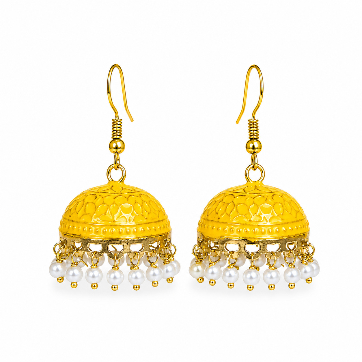 Pearl Dome Jhumka Earrings - Sunshine Yellow
