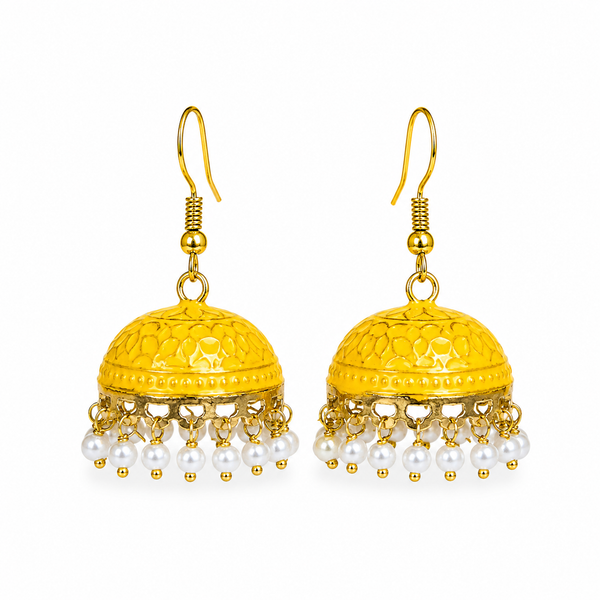 Pearl Dome Jhumka Earrings - Sunshine Yellow