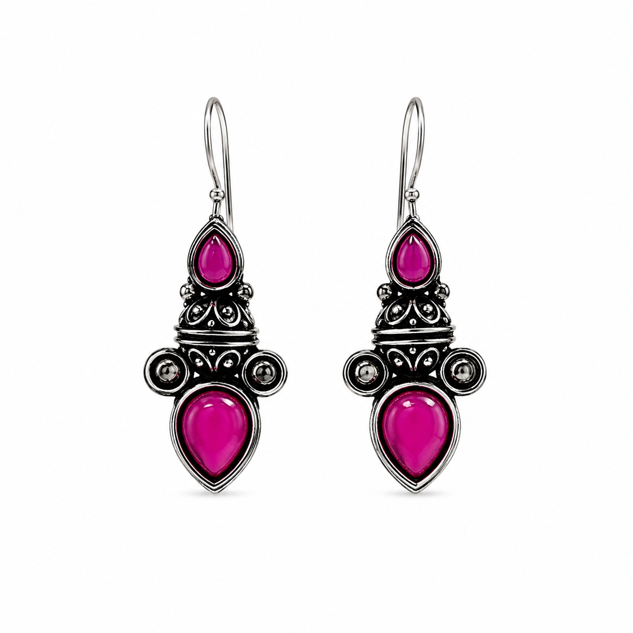 Oxidized Silver Stone Earrings