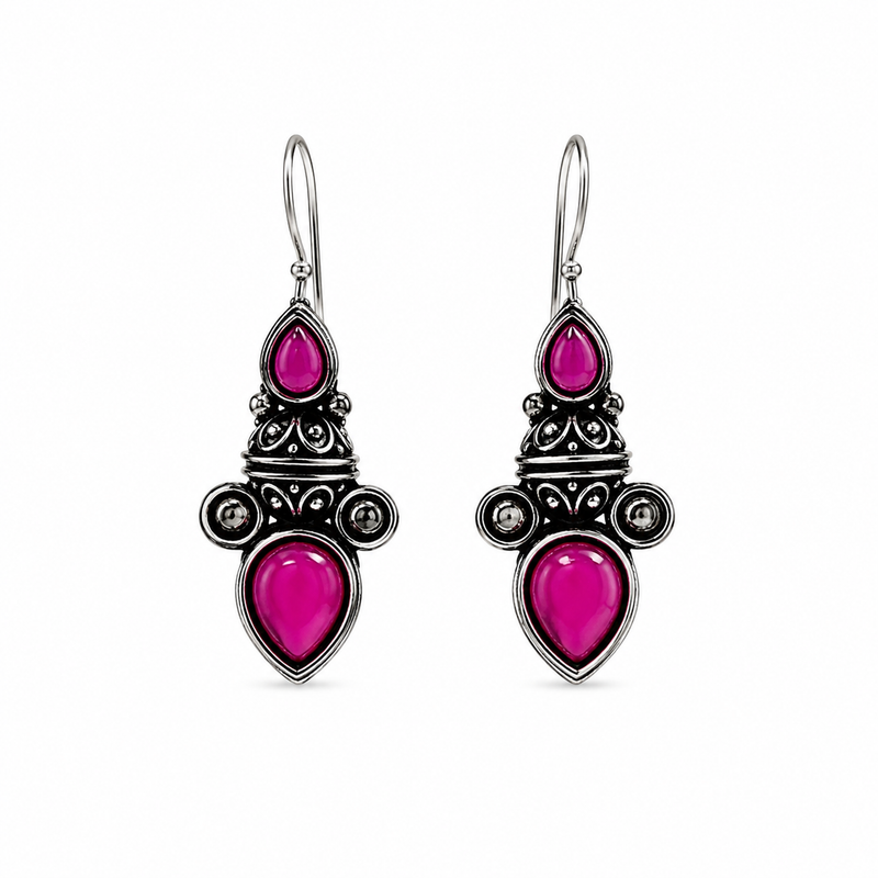 Oxidized Silver Stone Earrings