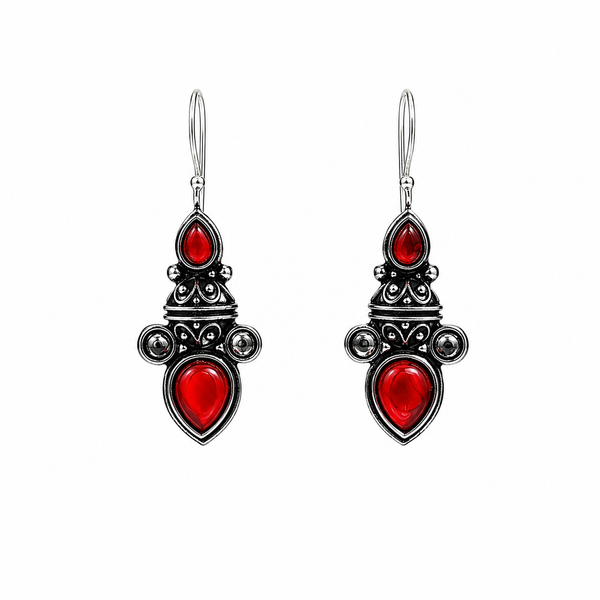 Oxidized Silver Stone Earrings