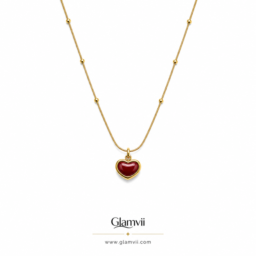 Glamvii Ruby Heart Pendant Necklace