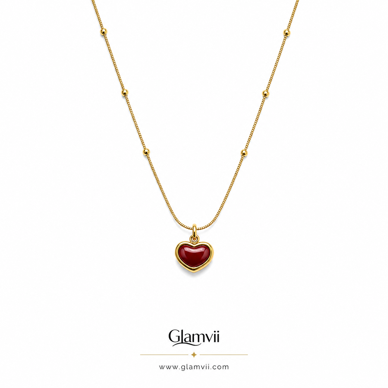 Glamvii Ruby Heart Pendant Necklace