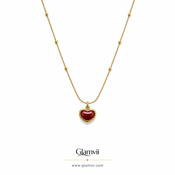 Glamvii Ruby Heart Pendant Necklace