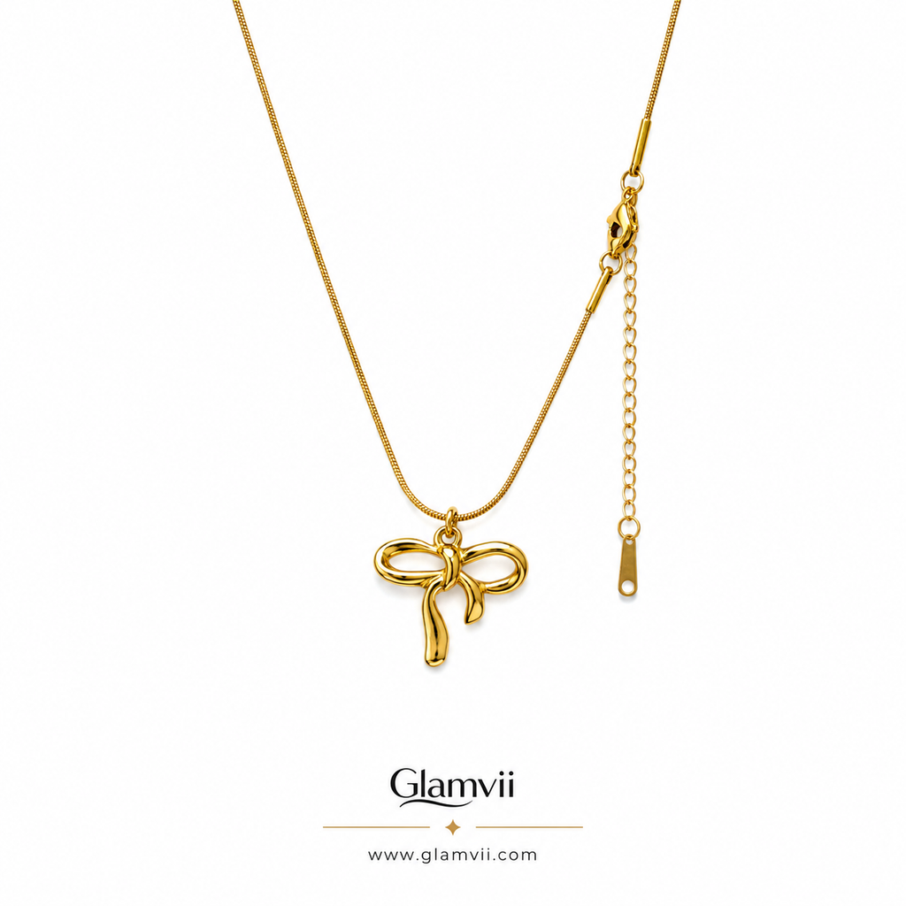 Glamvii Golden Bow Pendant Necklace