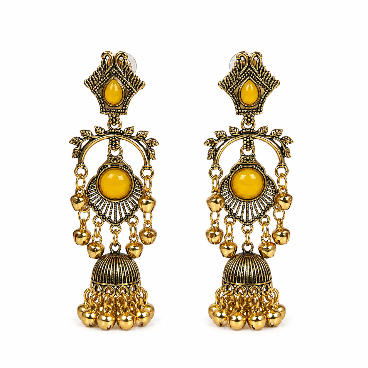 Golden Sun Antique Jhumka Earrings