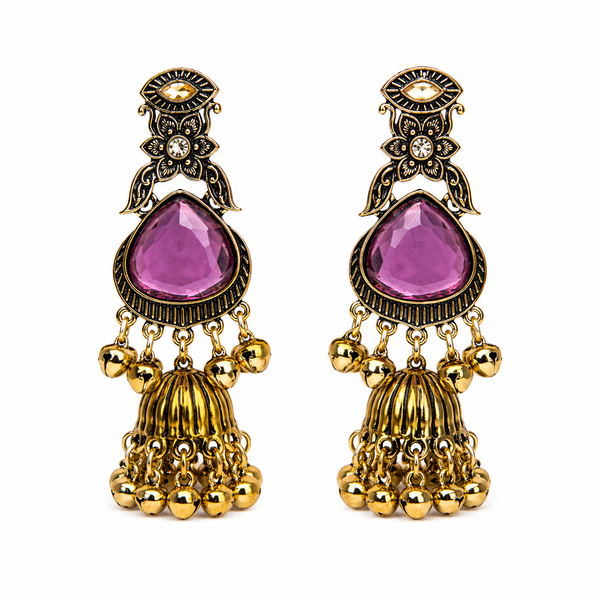 Amethyst Charm Antique Jhumka Earrings