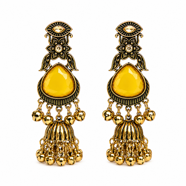 Golden Amber Antique Jhumka Earrings