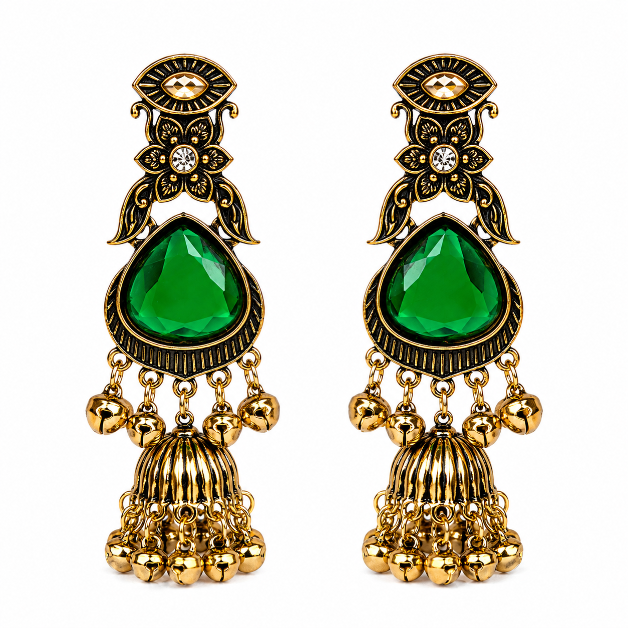 Emerald Royale Antique Jhumka Earrings