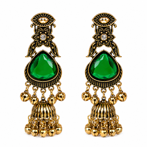 Emerald Royale Antique Jhumka Earrings