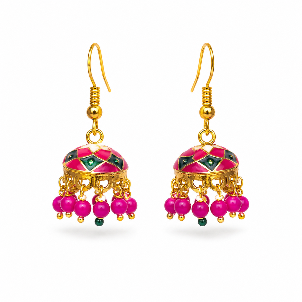 Fuchsia Mosaic Mini Jhumka Earrings