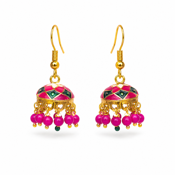 Fuchsia Mosaic Mini Jhumka Earrings