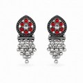 Glamvii Oxidised Drop Earrings - Ruby Red