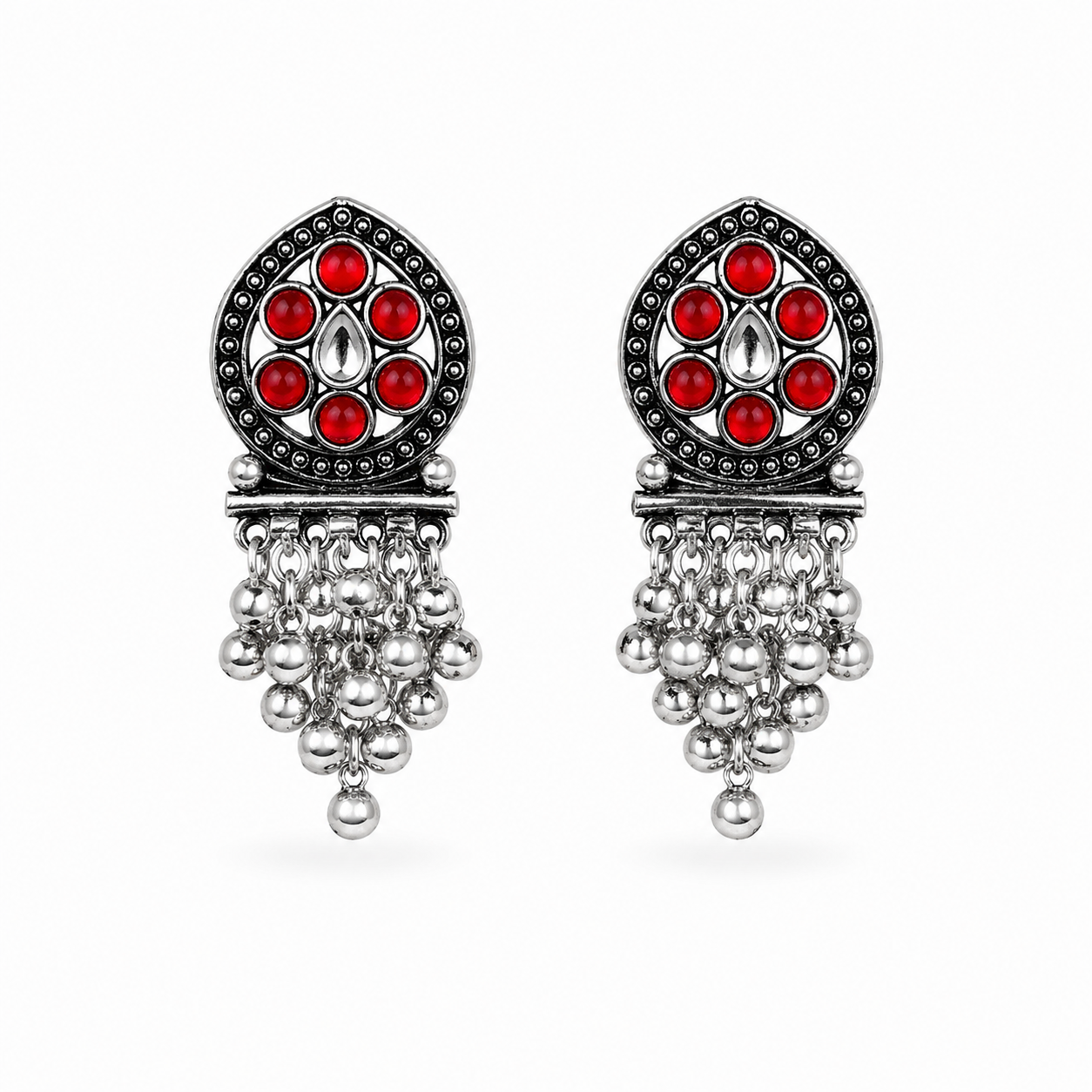 Glamvii Oxidised Drop Earrings - Ruby Red