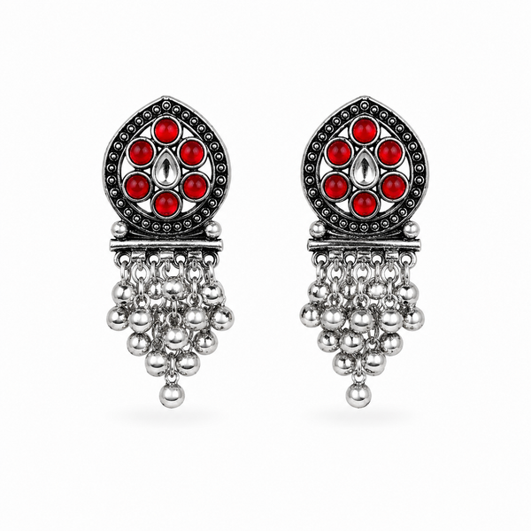 Glamvii Oxidised Drop Earrings - Ruby Red