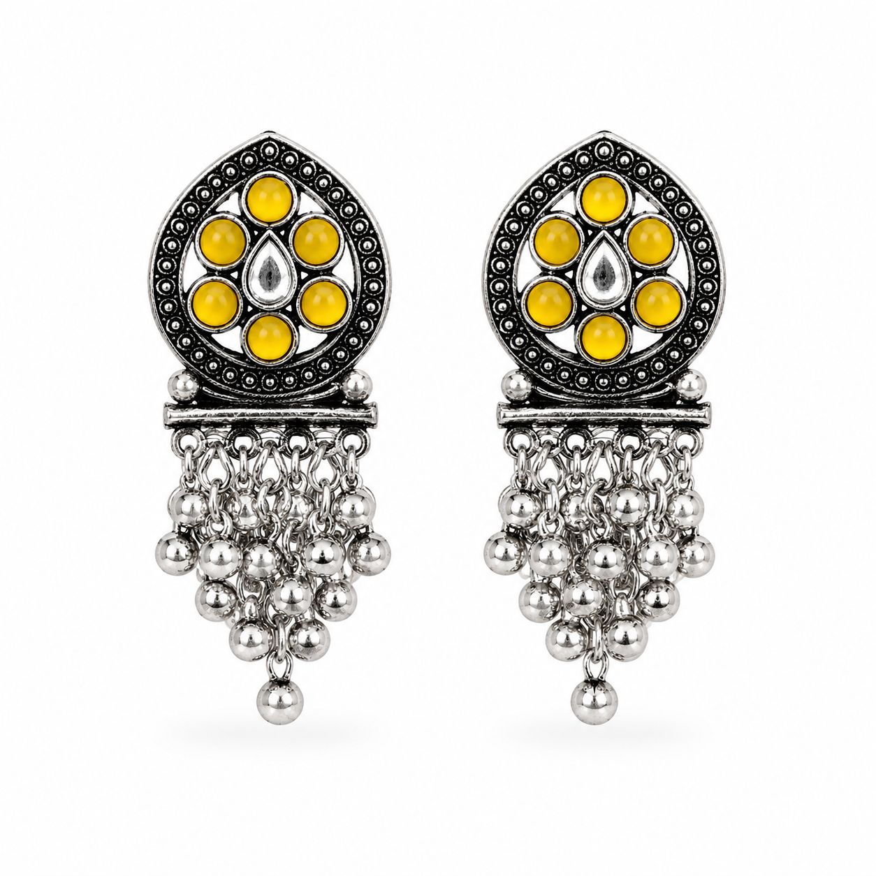 Glamvii Oxidised Drop Earrings - Mustard Yellow