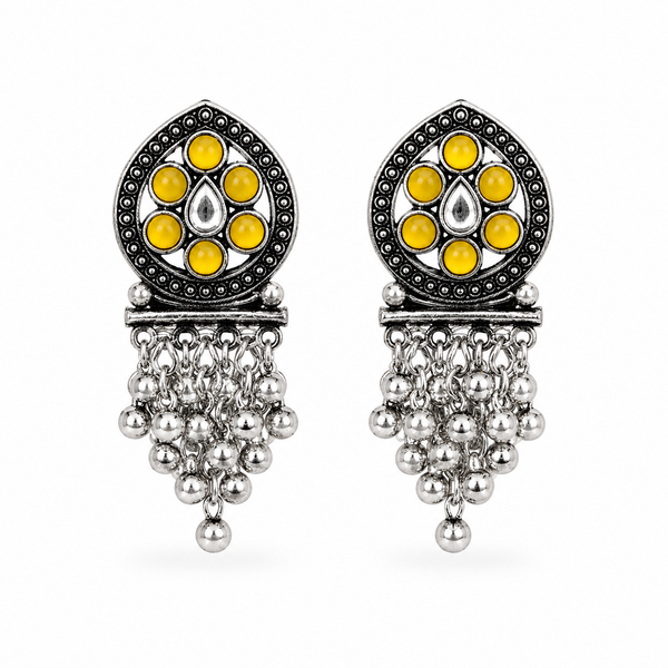 Glamvii Oxidised Drop Earrings - Mustard Yellow