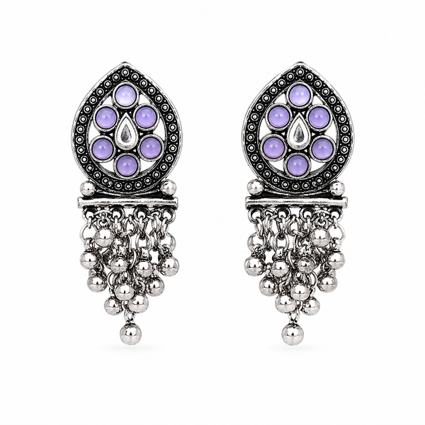 Glamvii Oxidised Drop Earrings - Lilac Purple