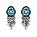 Glamvii Oxidised Drop Earrings - Turquoise Blue