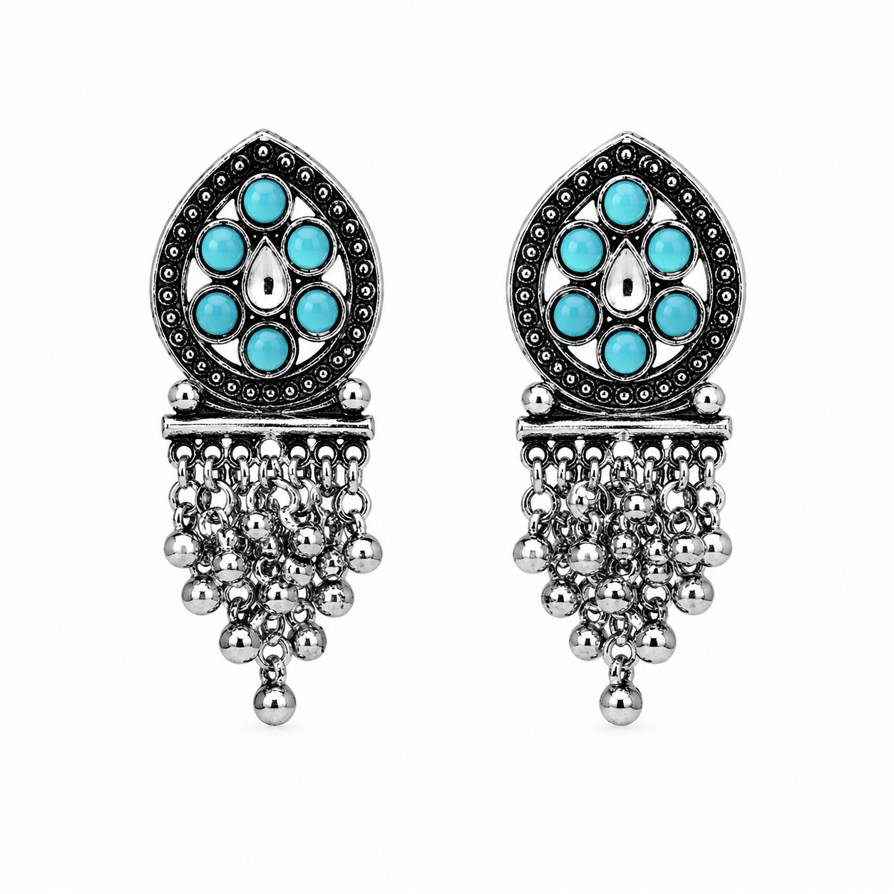 Glamvii Oxidised Drop Earrings - Turquoise Blue