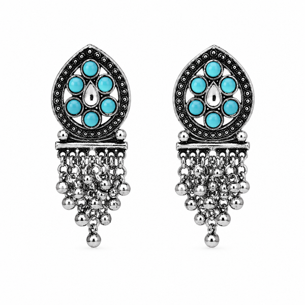 Glamvii Oxidised Drop Earrings - Turquoise Blue