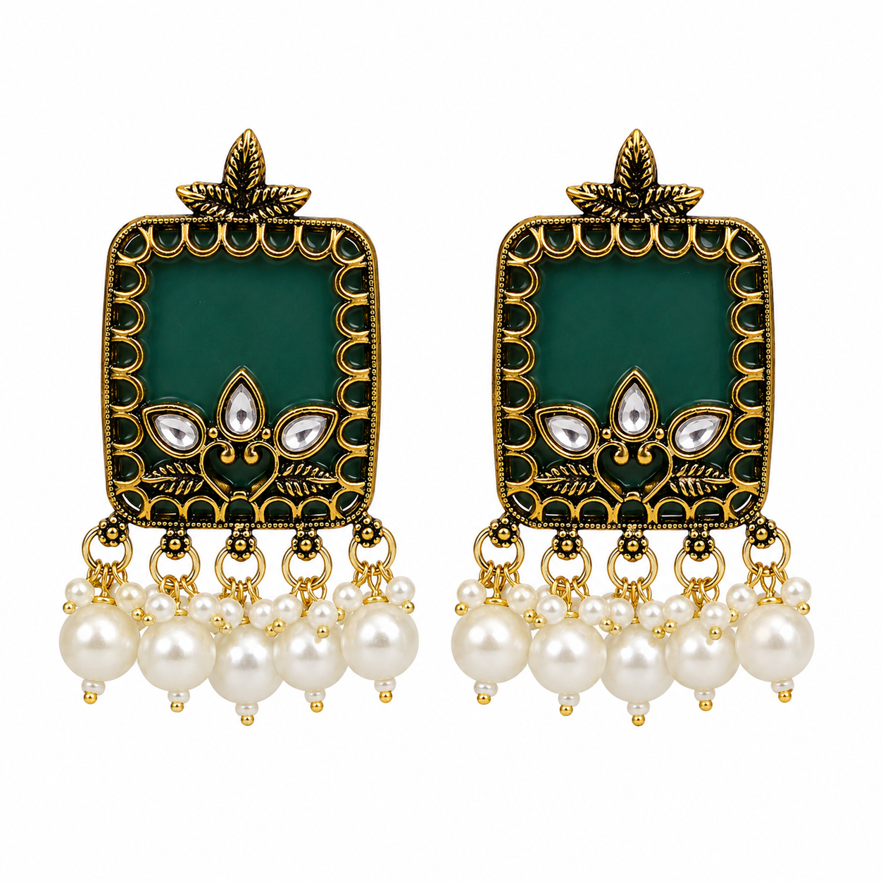 Pearl Heritage Earrings - Emerald Green