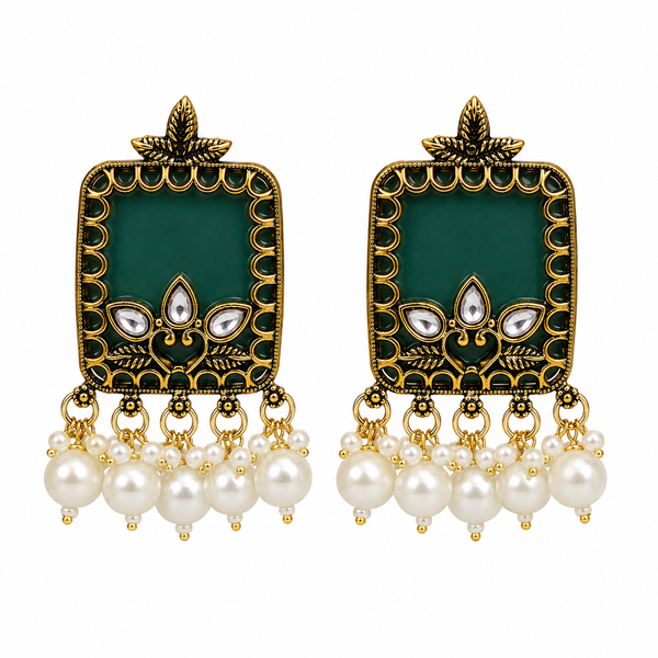 Pearl Heritage Earrings - Emerald Green