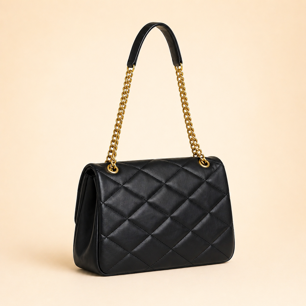 Quilted Luxe Chain Bag- Black