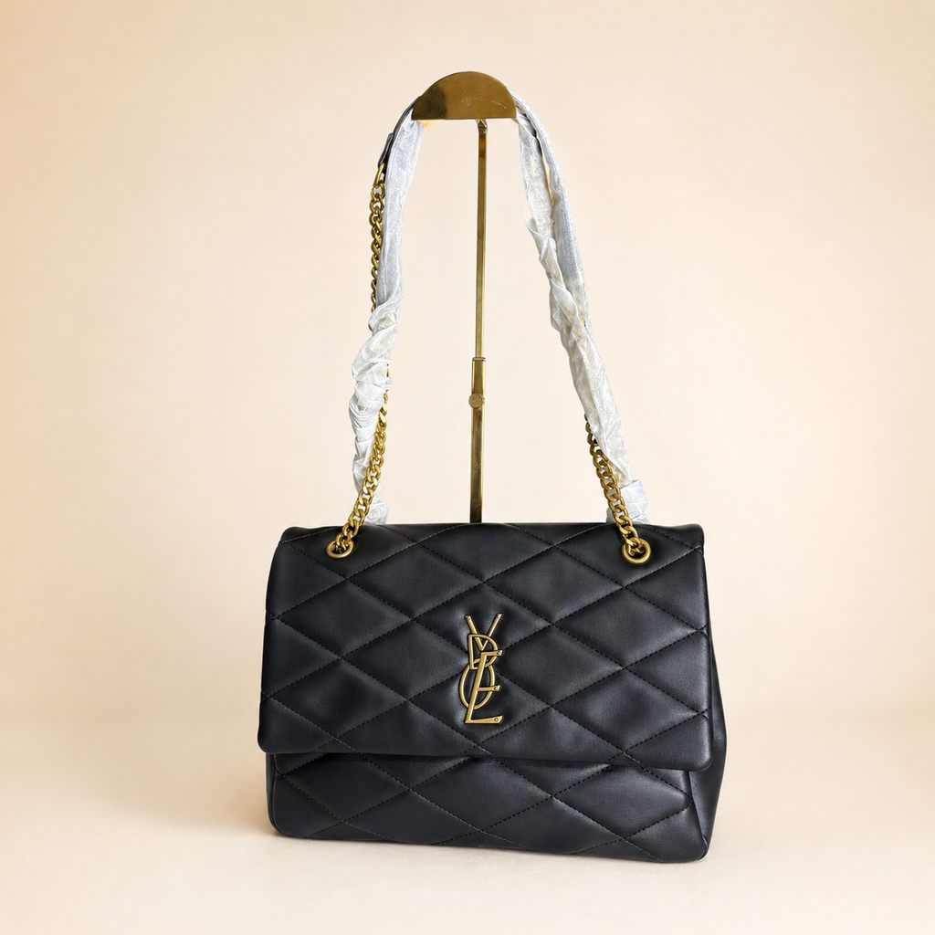 Quilted Luxe Chain Bag- Black