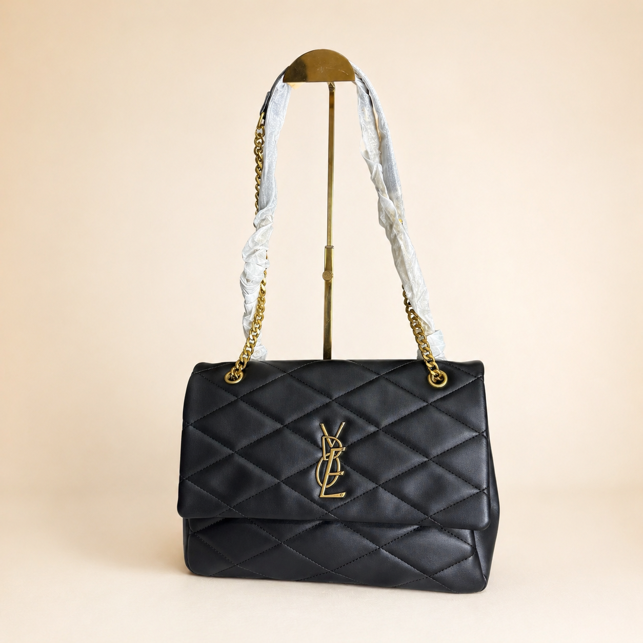 Quilted Luxe Chain Bag- Black