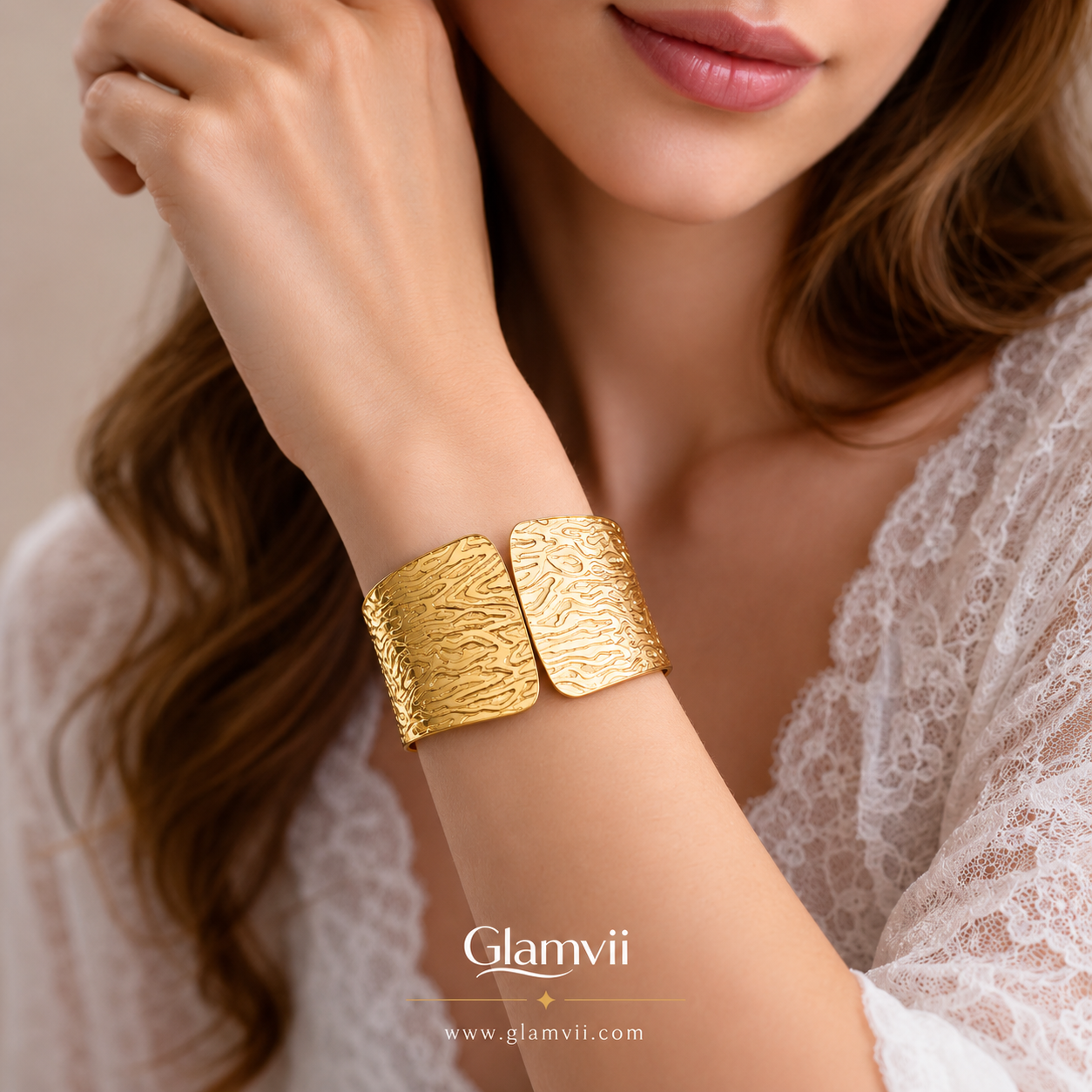 Glamvii Aurora Textured Gold Cuff Bracelet