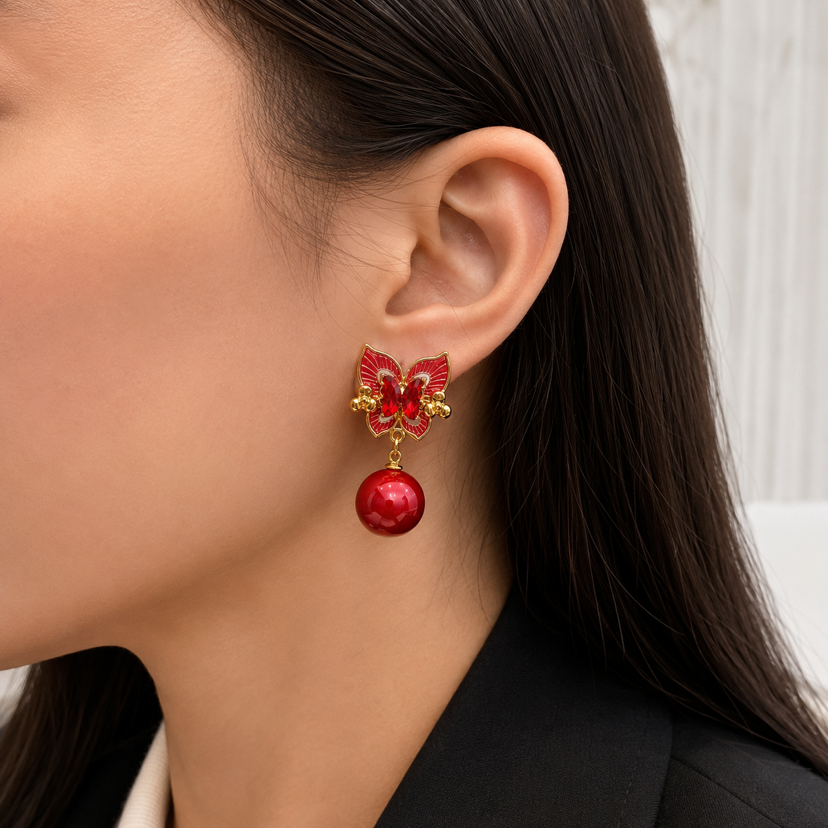 Butterfly Pearl Drop Earrings