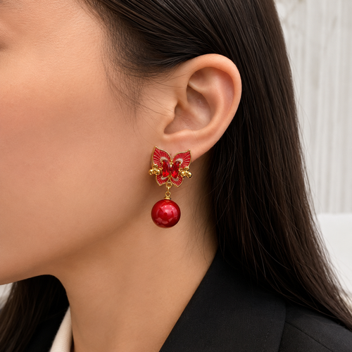 Butterfly Pearl Drop Earrings
