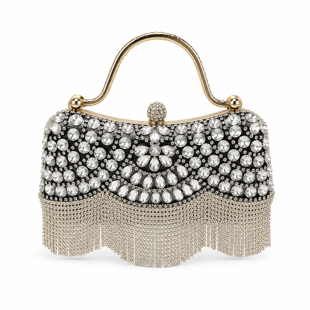 Crystal Cascade Fringe Clutch