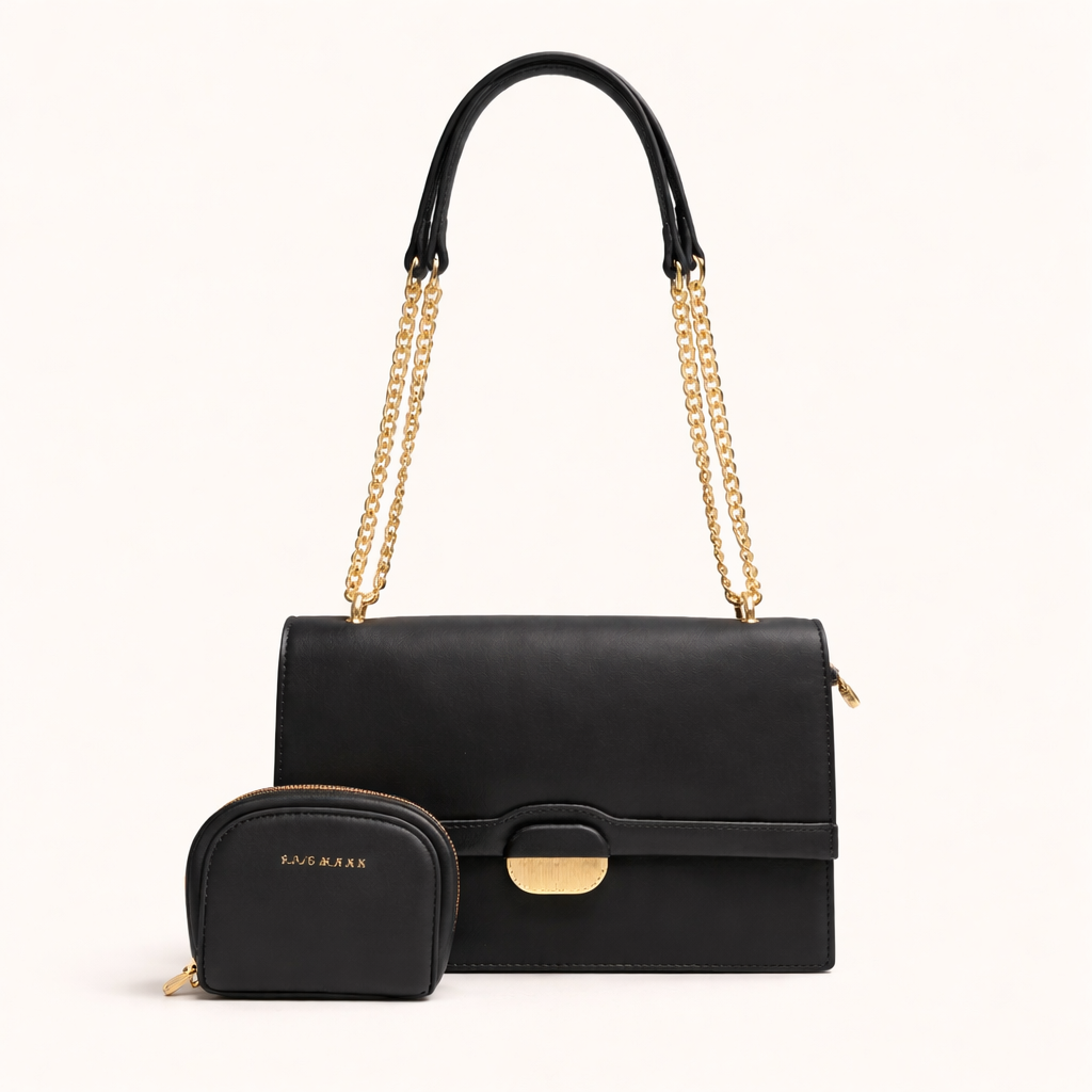 Chrisbella Luxe Chain Shoulder Bag Set (2-in-1) – BLACK