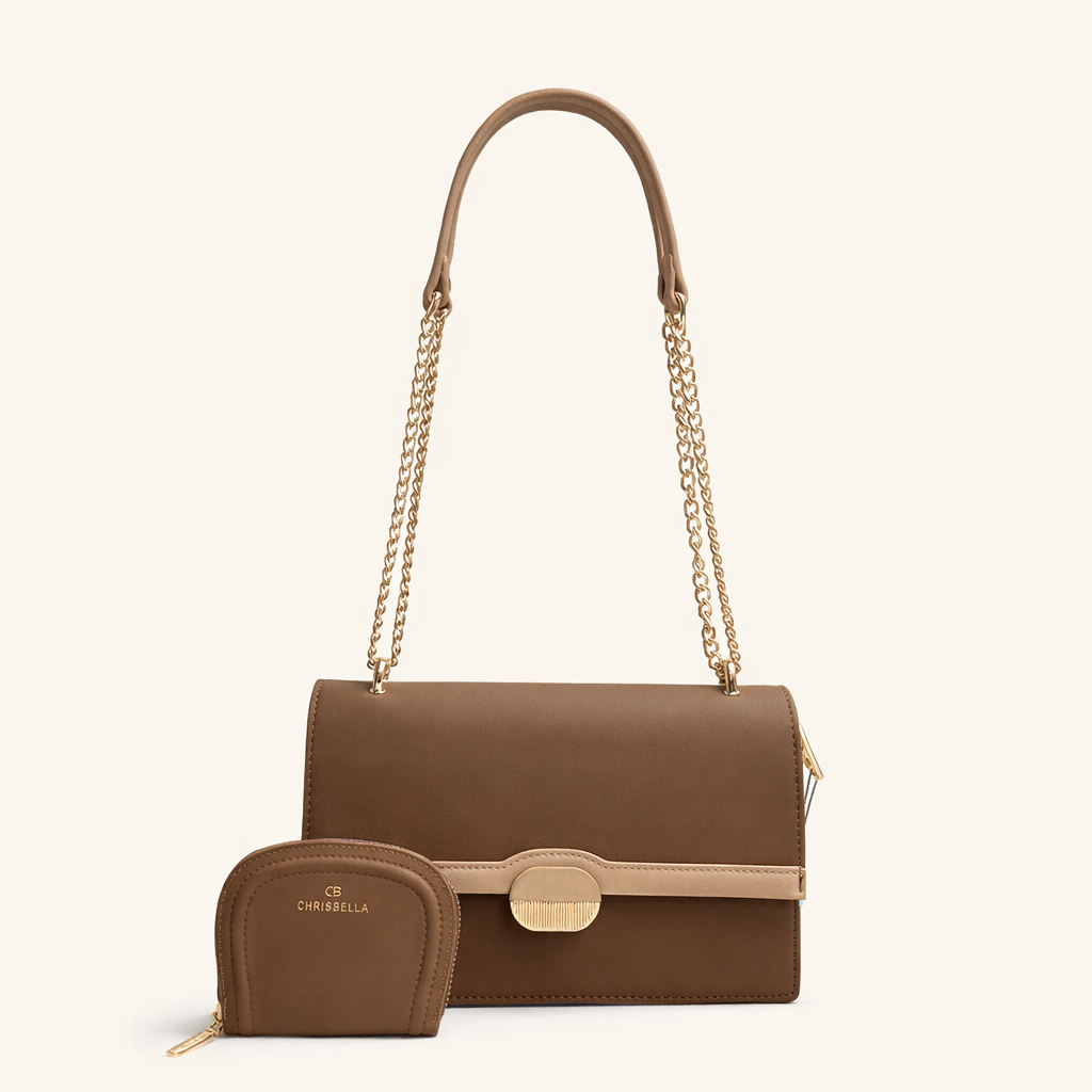 Chrisbella Luxe Chain Shoulder Bag Set (2-in-1) – COFFE BROWN