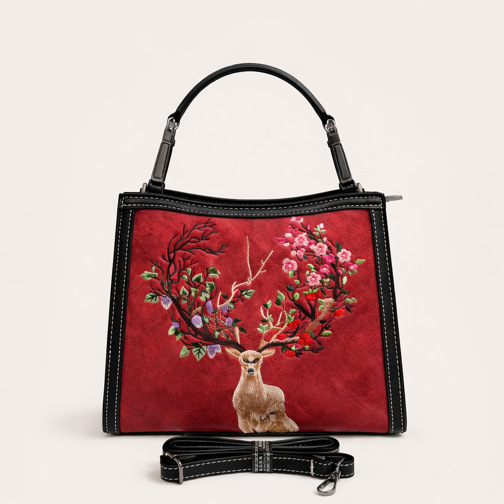 Glamvii Crimson Deer Art Premium Handbag