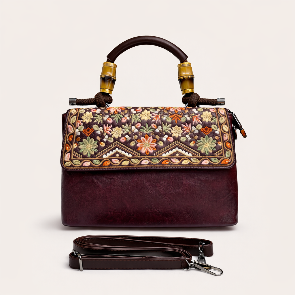 Autumn Bloom Satchel Wine Red